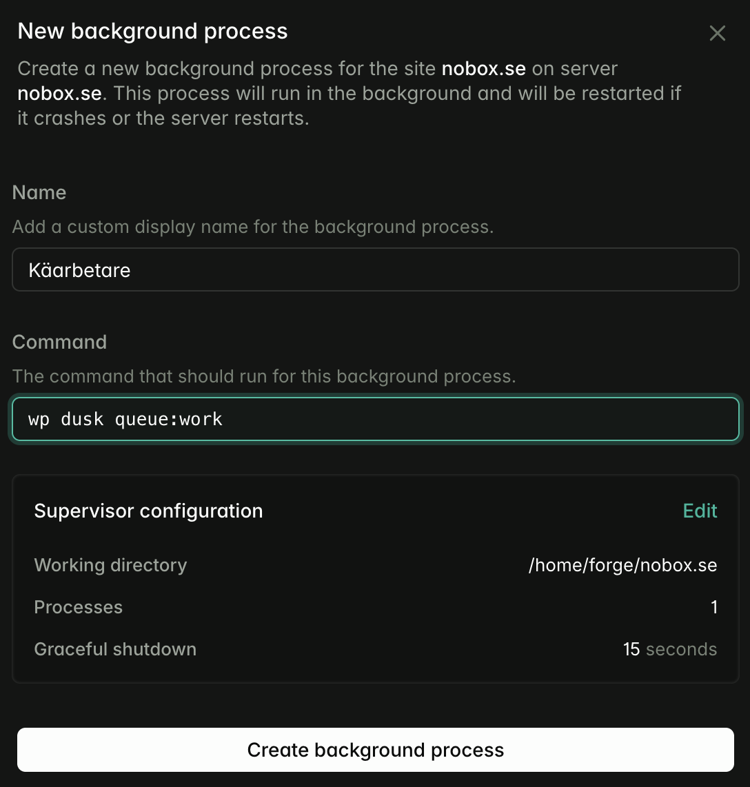 Exempel på background process